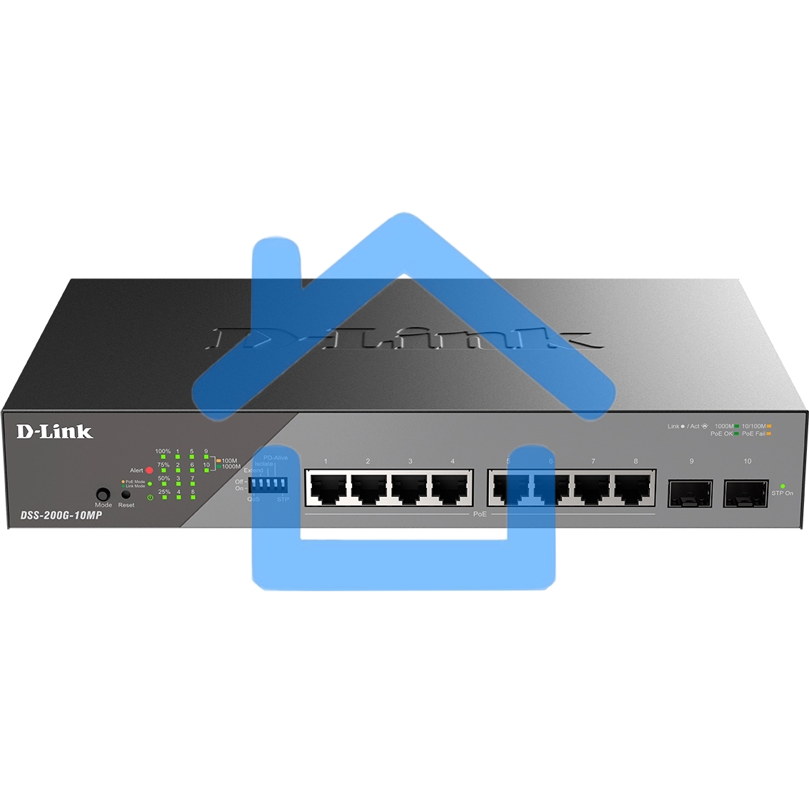 Сетевой коммутатор Smart L2 Surveillance Switch 8х1000Base-T PoE, 2x1000Base-X SFP, PoE Budget 130W, Long-range PoE up to 250m