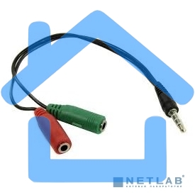 Кабель аудио Exegate EX284944RUS EX-CCA-417-0.2 (3.5mm Jack M 4pin/3.5mm Jack F Stereo+ 3.5mm Jack F микрофон, 0,2м)