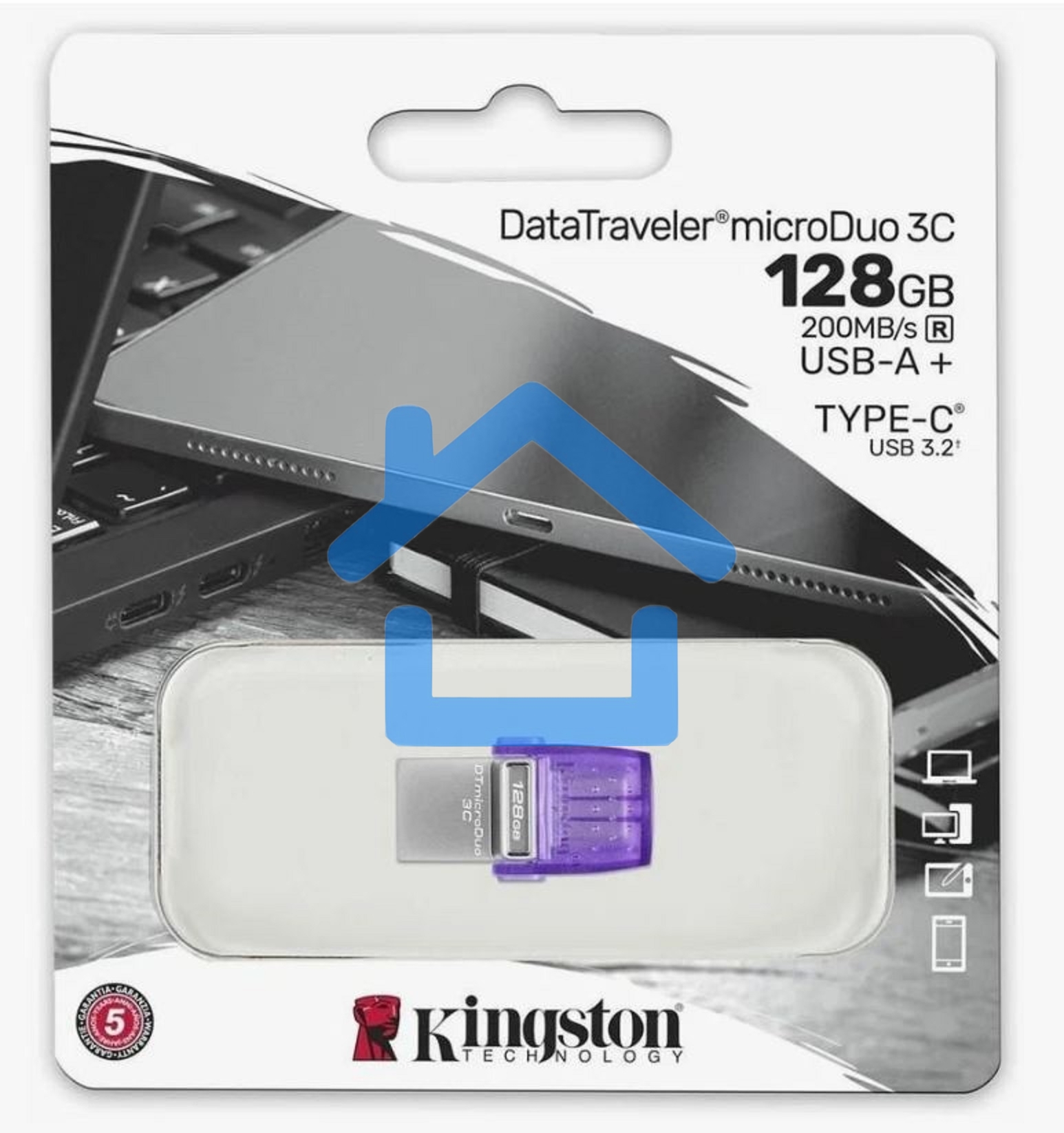 Флешка USB R/W Kingston 128Gb DataTraveler microDuo 3C DTDUO3CG3/128Gb USB3.0 фиолетовый