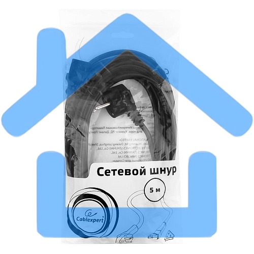 Кабель Gembird Power 250V 10A EUR, VDEКабель питания сетевой, Евровилка, заземление, 5m (PC-186-VDE-5M)