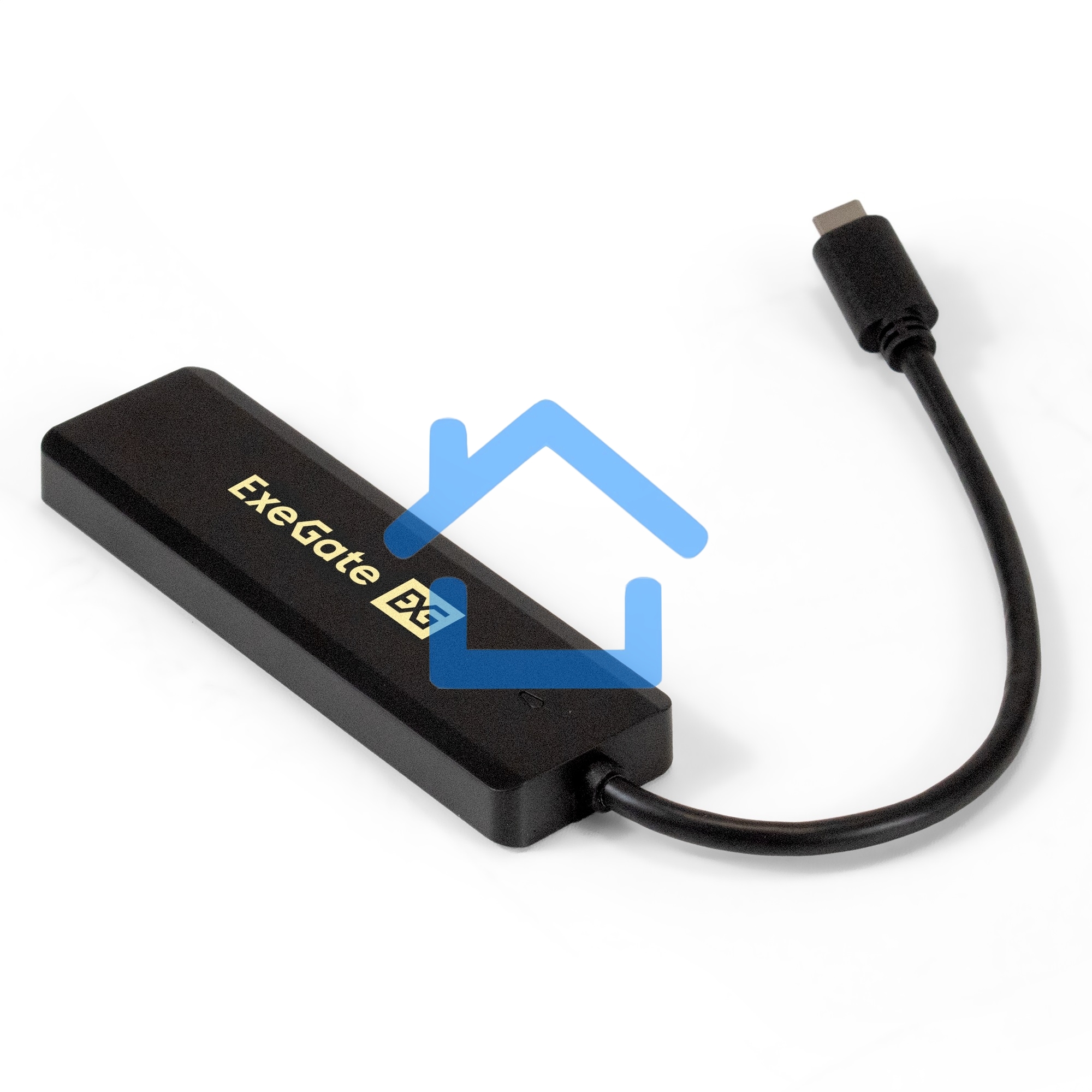 Хаб USB (концентратор) ExeGate DUB-4CP/1 (кабель-адаптер USB Type C --> 4xUSB3.0, Plug&Play, черный)