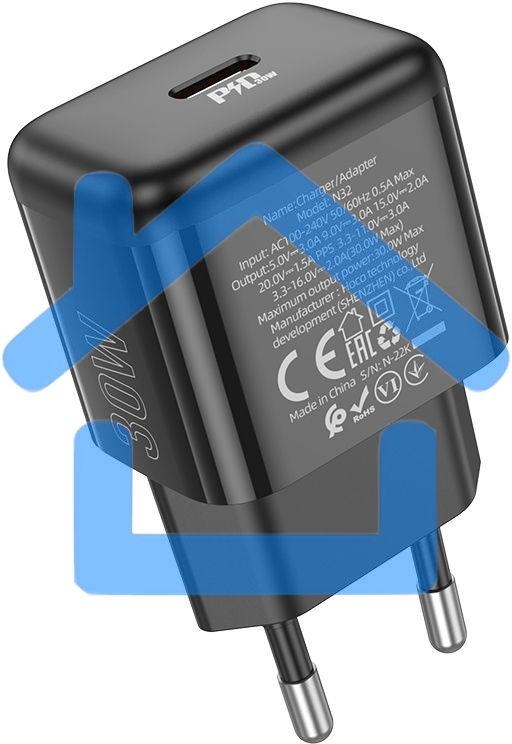 Сетевое зарядное устройство Hoco N32 Glory Black 30W 3A+2A+1.5A (PD+QC+AFC) USB Type-C универсальное черный