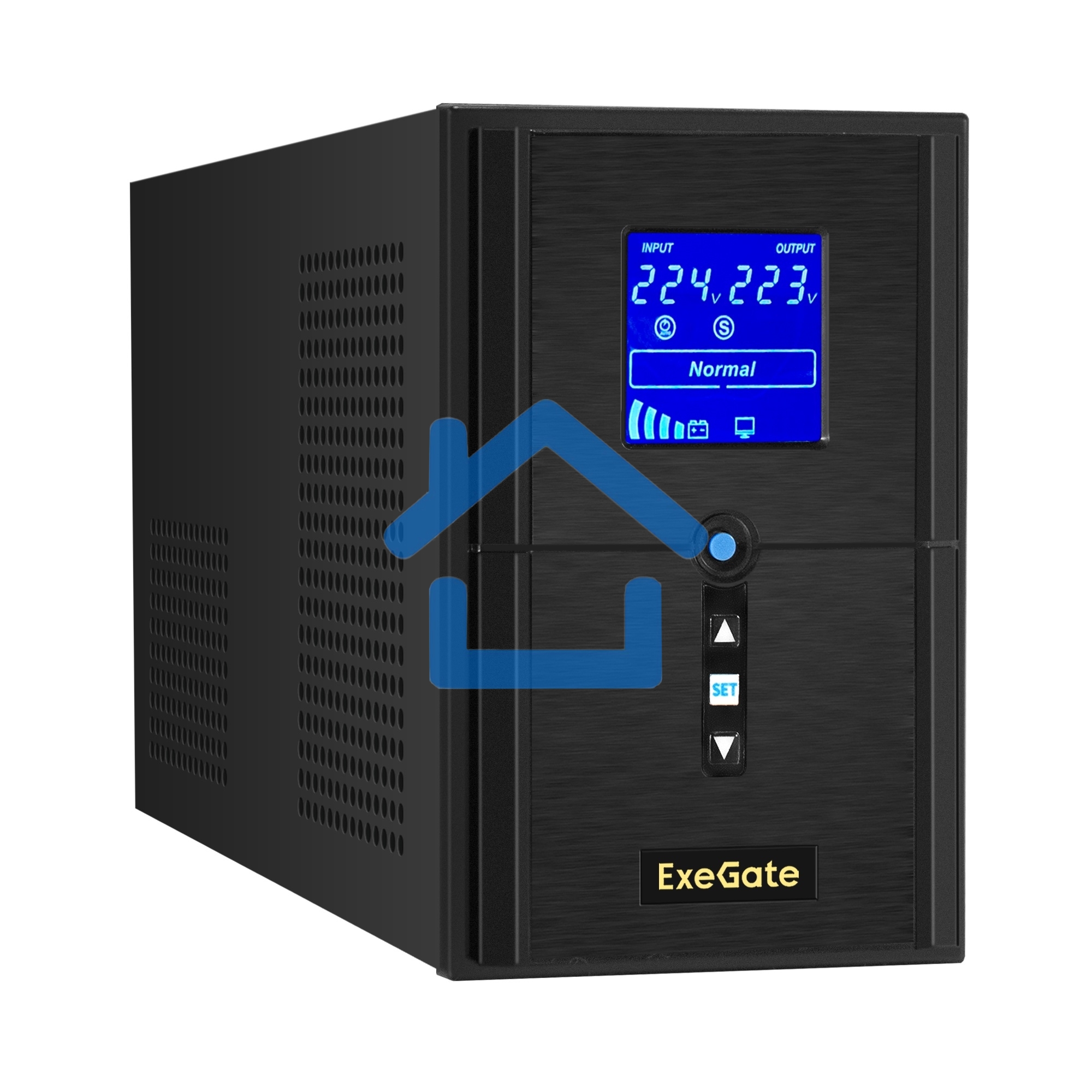 Источник бесперебойного питания ExeGate SineTower SN-1500.LCD.AVR.2SH.1C13.USB <1500VA/1200W, чистая синусоида, LCD дисплей, AVR, 2*Schuko+1*C13, USB, линейно-интерактивный, черный>