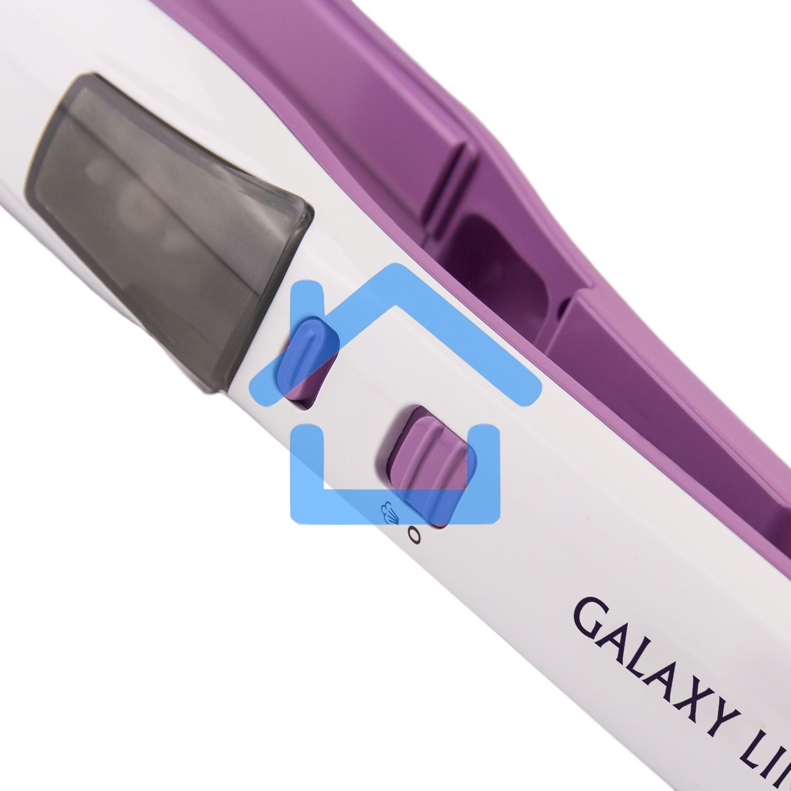 Щипцы для волос Galaxy Line GL 4516, фиолетовый, 45 Вт, максимальная температура 200°С, система ультразвукового распыления воды, съемный резервуар для воды, нагр. элемент с защитой от перегрева, пластины с керам. покрытием, ЖК-дисплей с индикацией темпера
