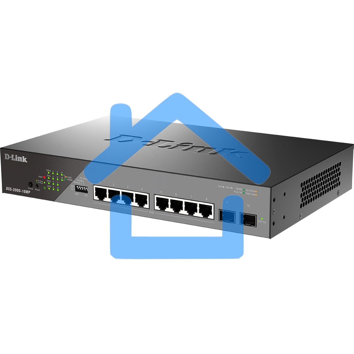 Сетевой коммутатор Smart L2 Surveillance Switch 8х1000Base-T PoE, 2x1000Base-X SFP, PoE Budget 130W, Long-range PoE up to 250m