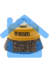 Щетка для УШМ, 75 мм, М14, Чашка, витая нержавеющая проволока 0,3 мм Denzel