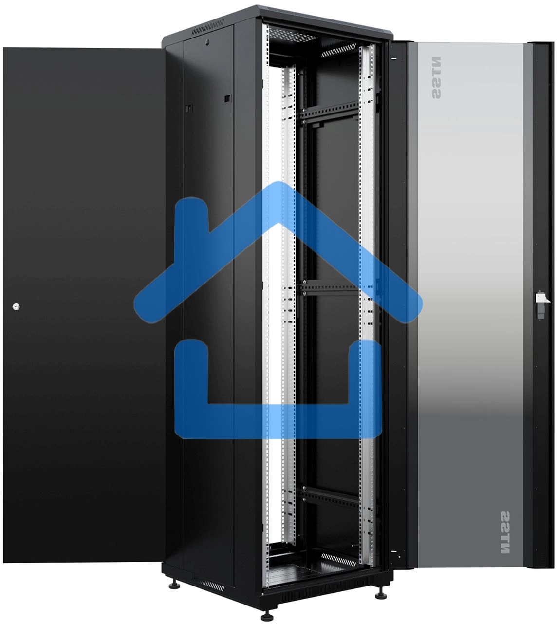 Шкаф коммутационный NTSS Премиум (NTSS-R42U6060GS-BL) напольный 42U 600x600мм пер.дв.стекл металл 900кг черный 510мм 86кг 1987мм IP20 сталь
