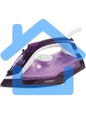 Утюг Galaxy Line GL 6124, фиолетовый с белым, паровой, 2500 Вт, постоянный пар 50 г/мин, паровой удар 230 г/мин, функции: самоочистка, антикапля, антинакипь, функция увлажнения, вертикальное отпаривание, защита от перегрева, индикатор нагрева, керамическо