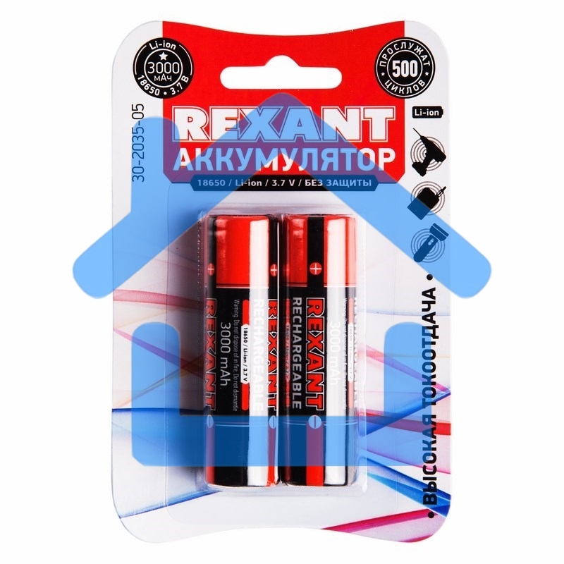 Аккумулятор 18650 unprotected Li-ion 3000 mAH 3.7 В REXANT