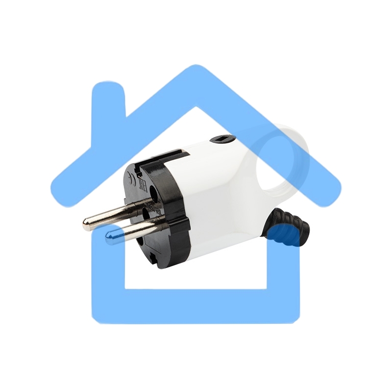 Вилка Евро угловая с з/к 16А с ушком (кольцом) бело-черная Rexant