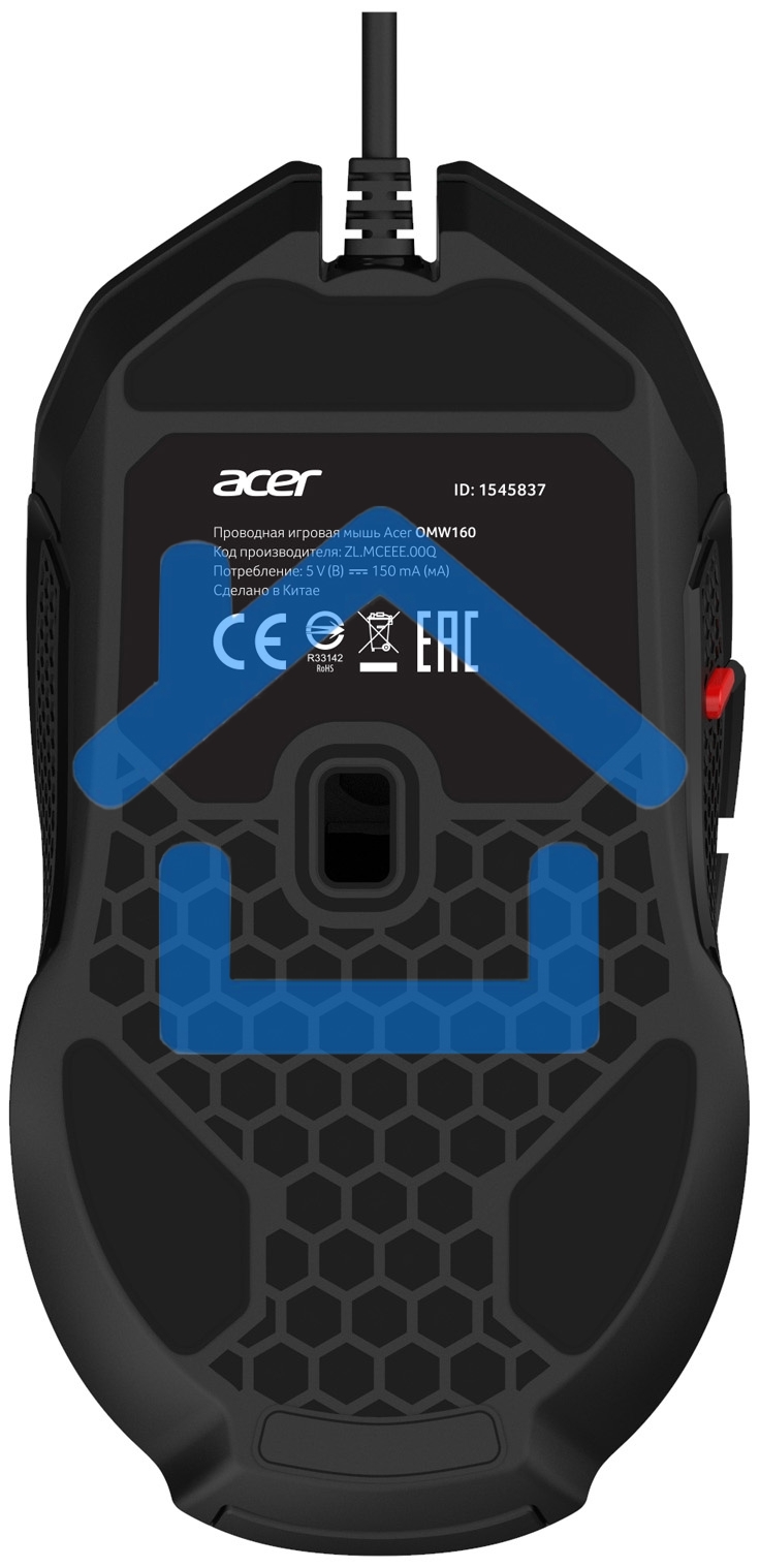 Мышь проводная Acer OMW160 черный, 6400 dpi, USB, кнопки - 8