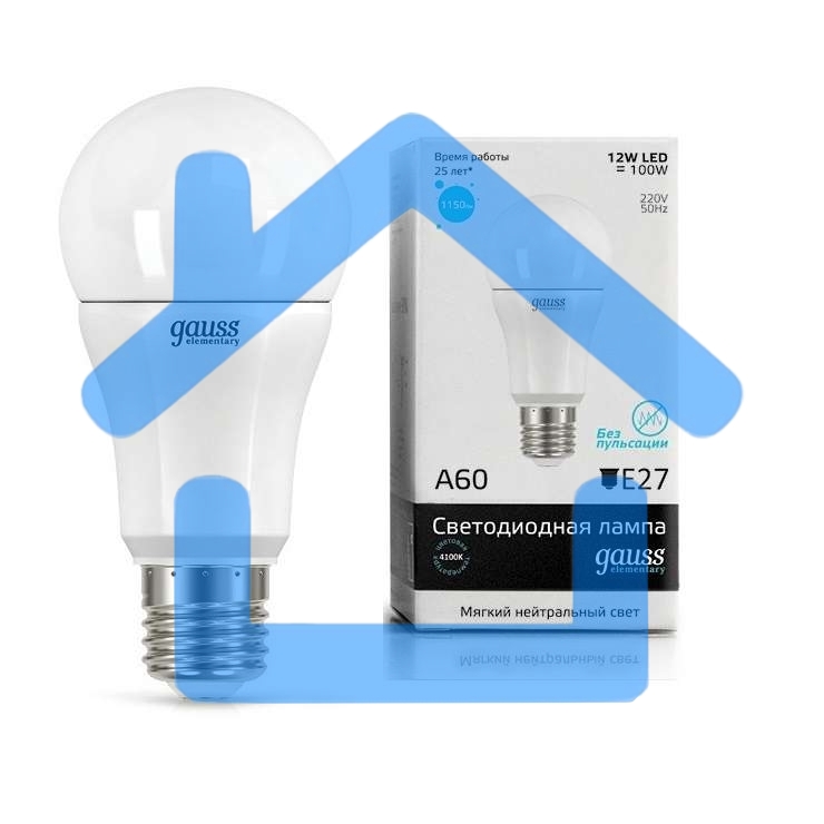 Светодиодная лампа GAUSS 23222 LED Elementary A60 12W E27 1150lm 4100K 1/10/50 0