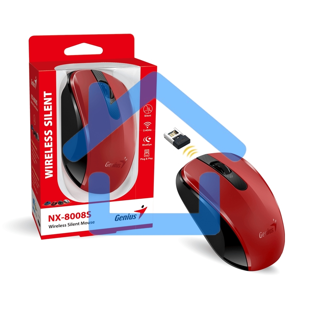 Мышь беспроводная Genius NX-8008S красный, 1200 dpi, радиоканал, USB, кнопки - 3