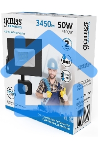 Прожектор светодиодный Gauss Elementary 50Вт 3500лм IP65 6500К с датчиком движения