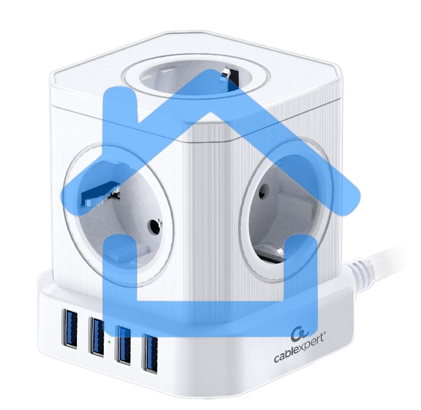 Сетевой фильтр Cablexpert Tower 5р, TWR-5-U4-W-3, 10А, 4хUSB, 3.1А, 3м, ур.защиты 4+, белый, коробка