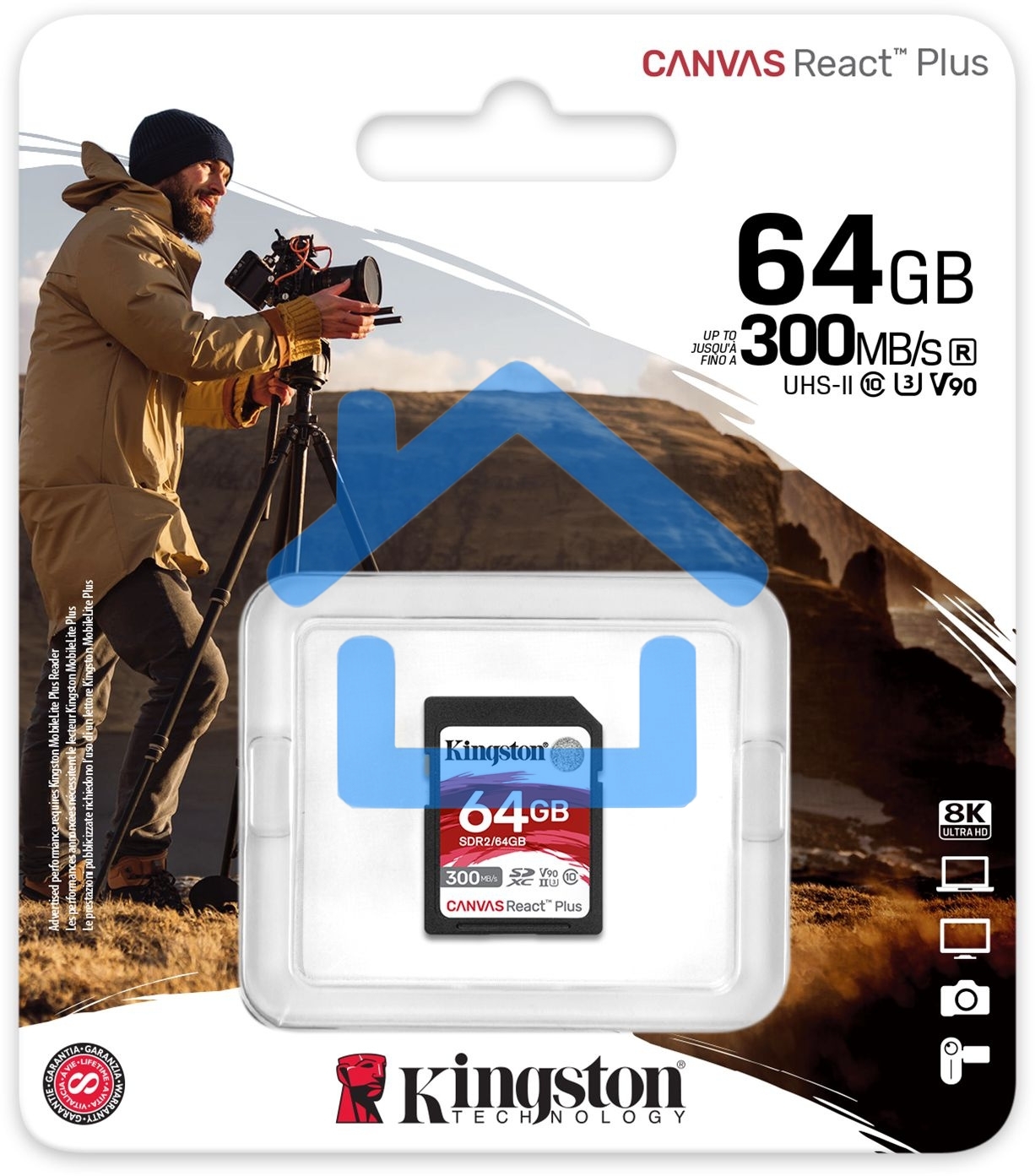 Флеш карта SDHC 64Gb Kingston SDHC, UHS-I Class U3 V90, чтение: 300Мб/с, запись: 260Мб/с <SDR2/64Gb>
