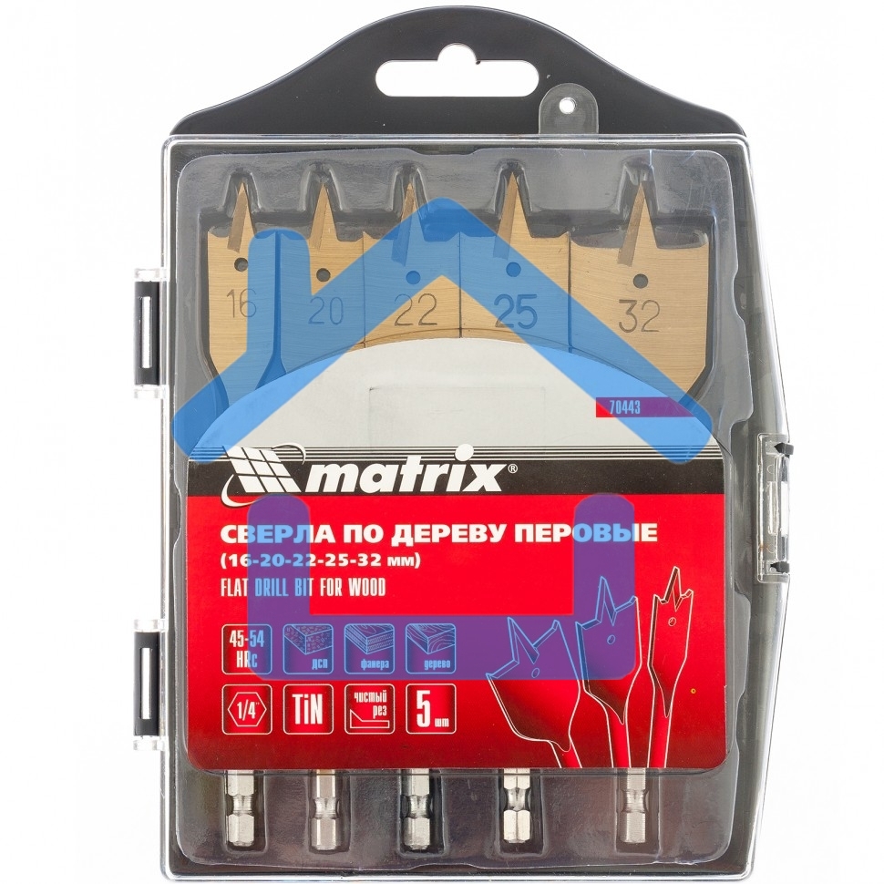 Набор сверл Matrix перовых по дереву, 16-20-22-25-32 мм 5 шт пластик