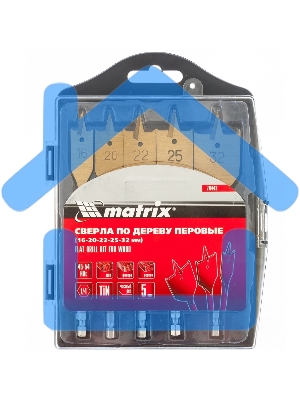 Набор сверл Matrix перовых по дереву, 16-20-22-25-32 мм 5 шт пластик