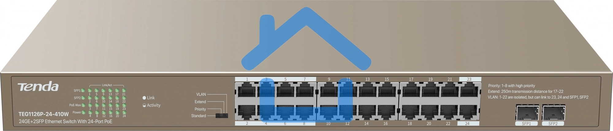Коммутатор 24PORT 24POE TEG1126P-24-410W TENDA