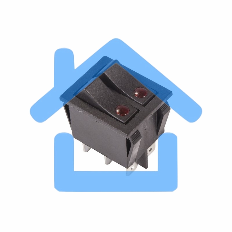 Выключатель клавишный 250V 15А (6с) ON-OFF черный с подсветкой ДВОЙНОЙ Rexant