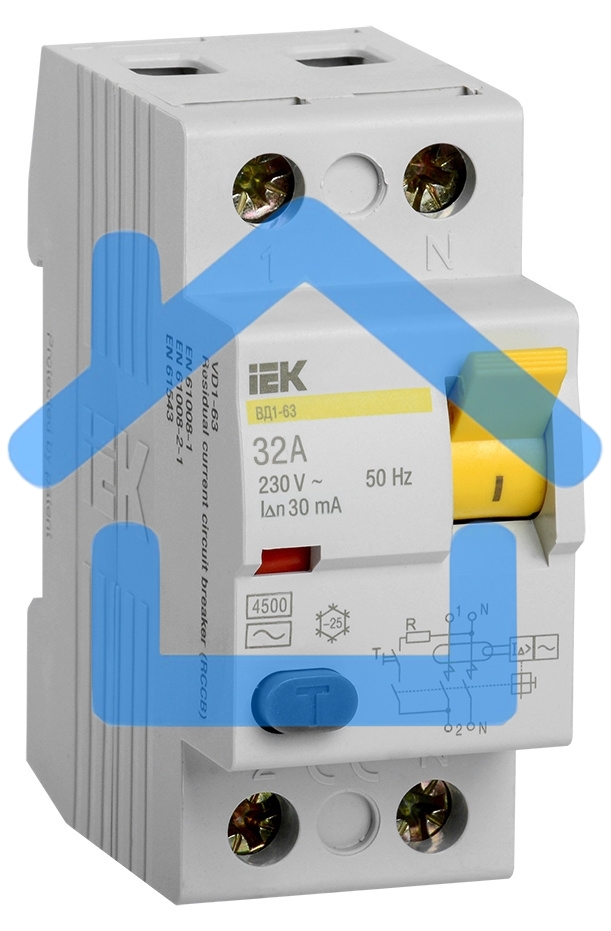 Выключатель дифференциального тока (УЗО) 2п 32А 30мА тип AC ВД1-63 ИЭК MDV10-2-032-030