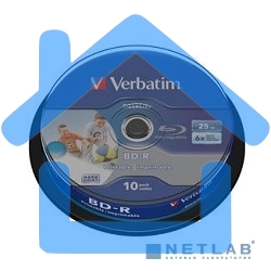 Диск BD-R Verbatim 25Gb 6x Cake Box (10шт) Printable Light Scribe (43804)