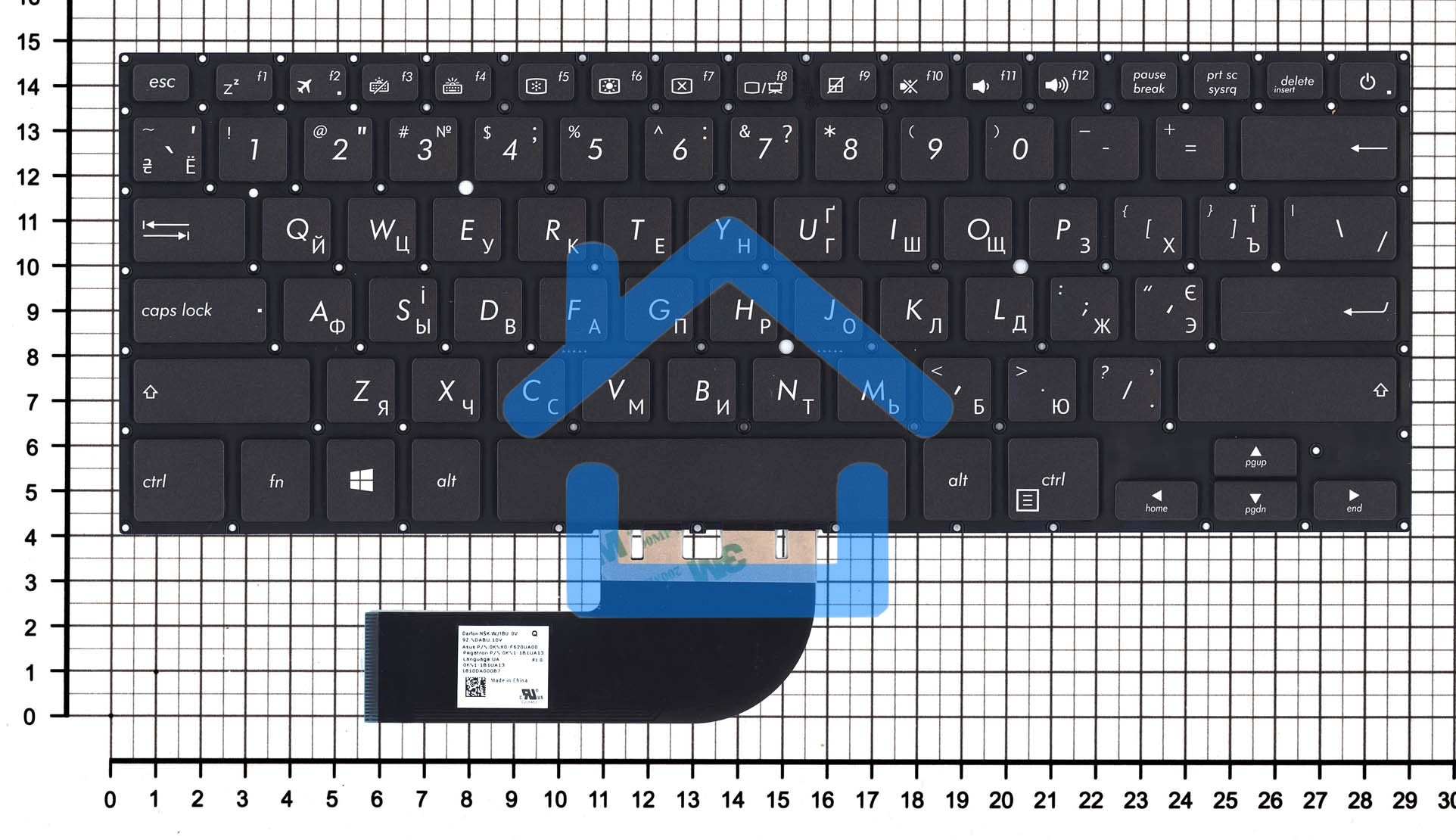 Клавиатура для ноутбука Asus Pro B9440U черная с подсветкой