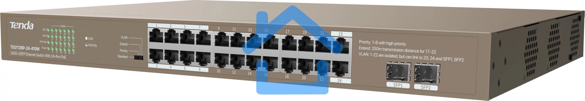 Коммутатор 24PORT 24POE TEG1126P-24-410W TENDA