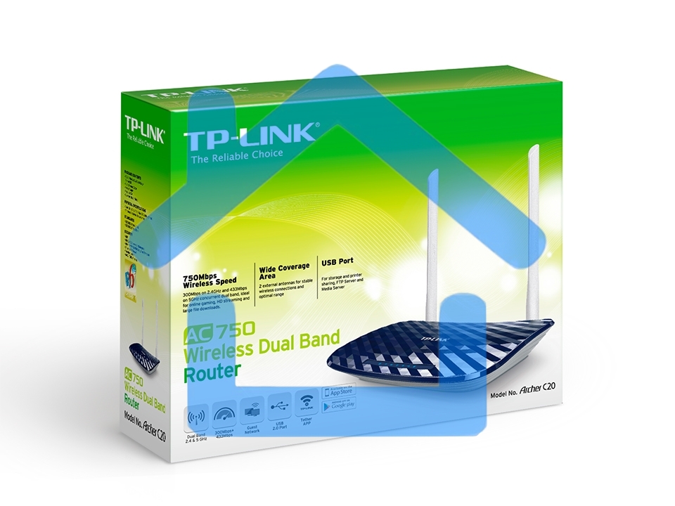 Маршрутизатор беспроводной TP-LinkArcher C20 10/100BASE-TX синий