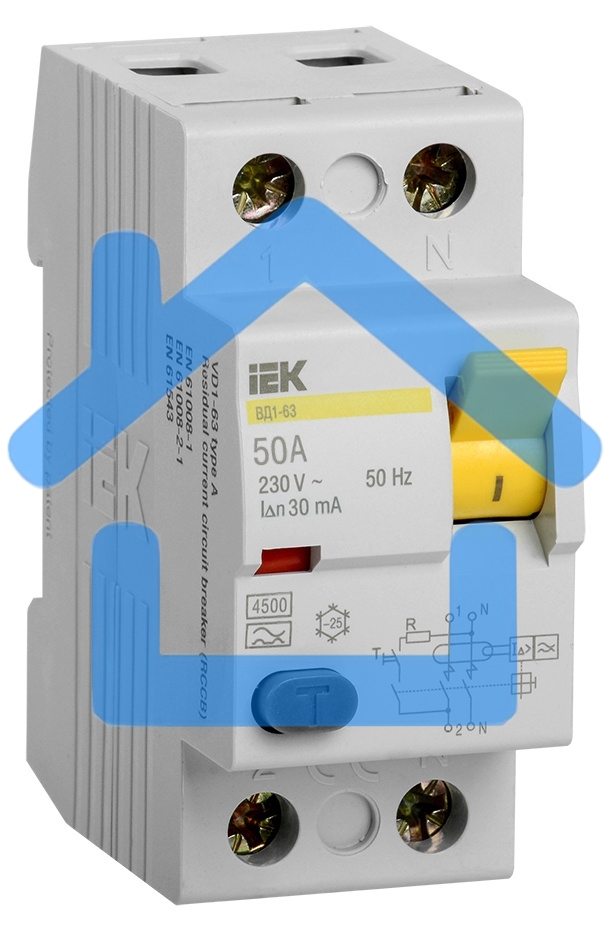 Выключатель дифференциальныйУЗО Iek MDV10-2-050-030 ВД1-63 2Р 50А 30мА ИЭК