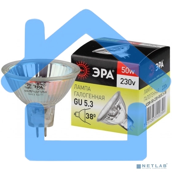 Лампа галогенная ЭРА GU5.3-JCDR (MR16) -50W-230V-Cl(10/200/6000)