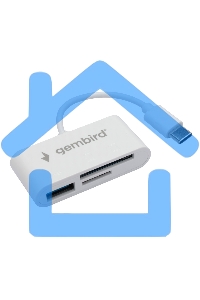 Картридер Type-C (2.0) Gembird FD2-MSD-2, 3в1: SD, TF (MicroSD), USB 2.0, кабель 10см, белый