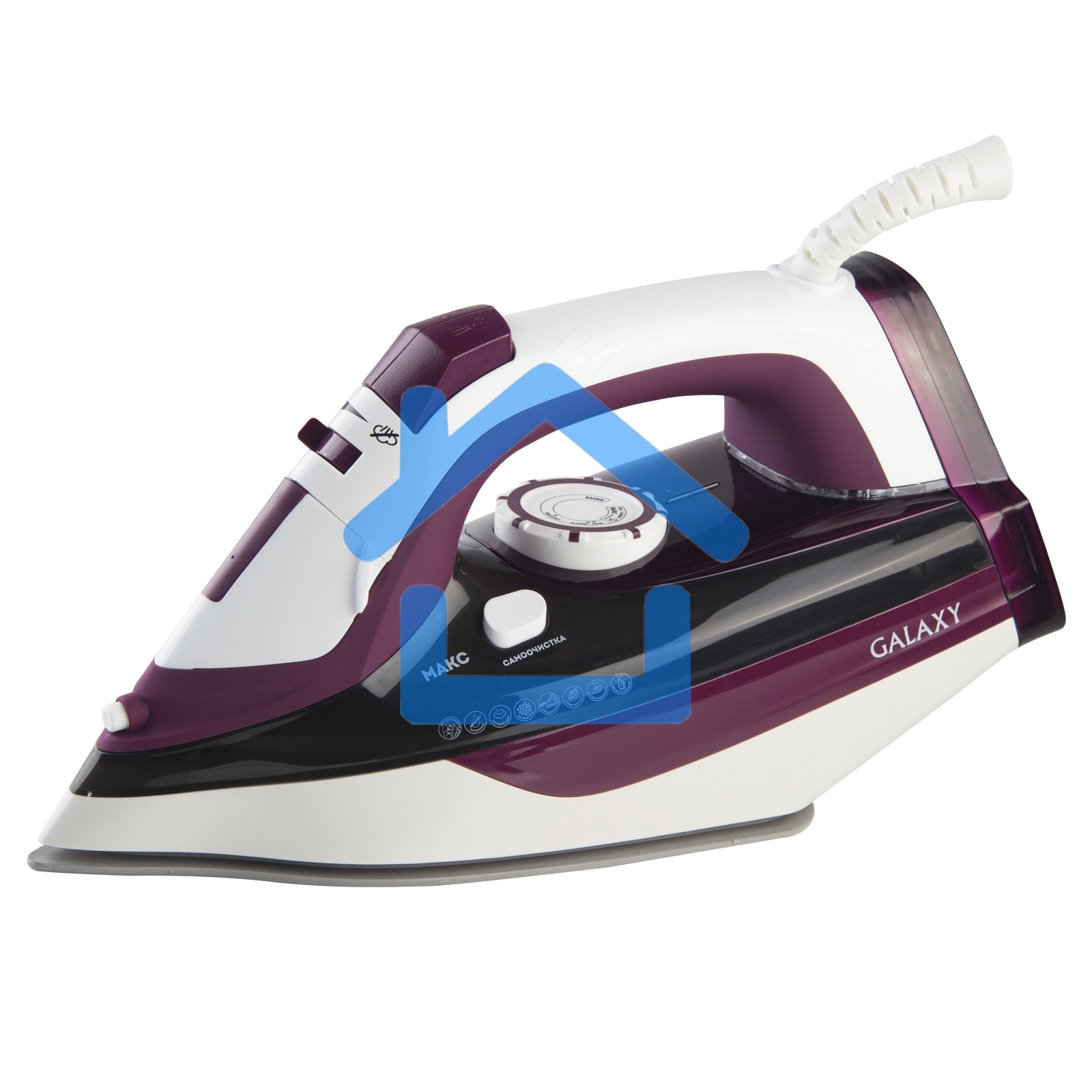 Утюг Galaxy Line GL 6108, бордовый с белым, паровой, 2400 Вт, постоянный пар 50 г/мин, паровой удар 230 г/мин, функции: автоотключение, самоочистка, антикапля, антинакипь, вертикальное отпаривание, индикатор автоотключения, индикатор нагрева, функция увла