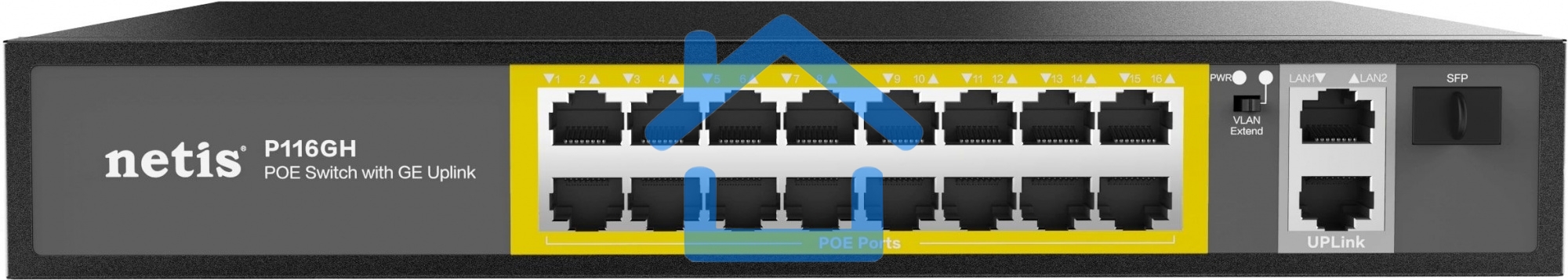 Коммутатор NETIS 16PORT 10/100M 16POE+2XGE+SFP P116GH