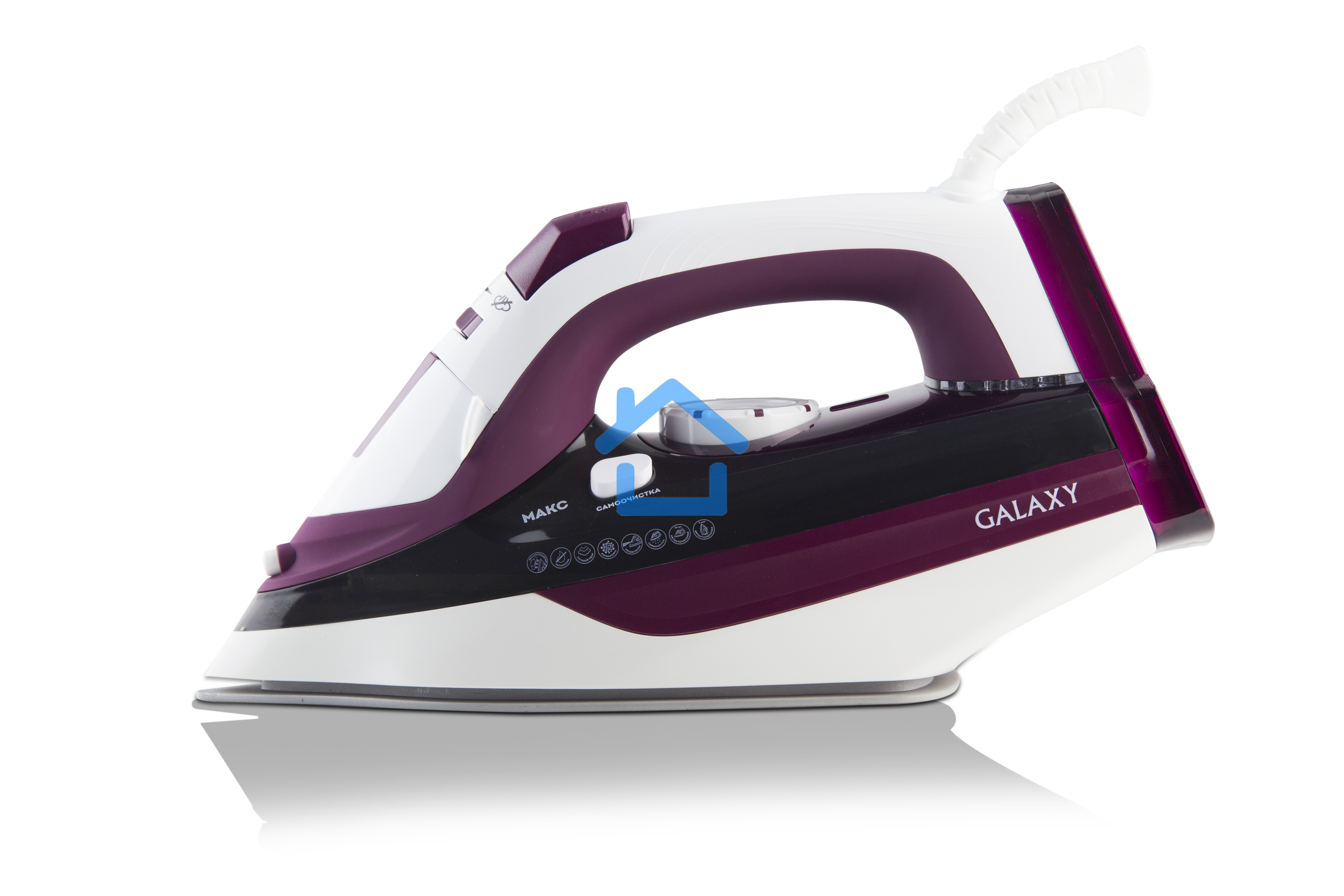 Утюг Galaxy Line GL 6108, бордовый с белым, паровой, 2400 Вт, постоянный пар 50 г/мин, паровой удар 230 г/мин, функции: автоотключение, самоочистка, антикапля, антинакипь, вертикальное отпаривание, индикатор автоотключения, индикатор нагрева, функция увла