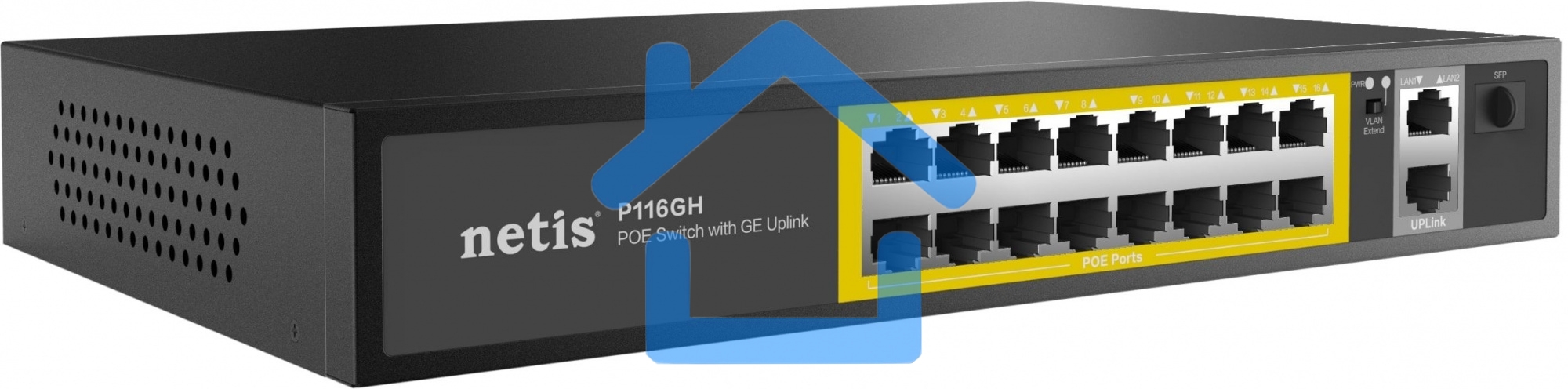 Коммутатор NETIS 16PORT 10/100M 16POE+2XGE+SFP P116GH