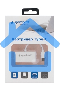 Картридер Type-C (2.0) Gembird FD2-MSD-2, 3в1: SD, TF (MicroSD), USB 2.0, кабель 10см, белый