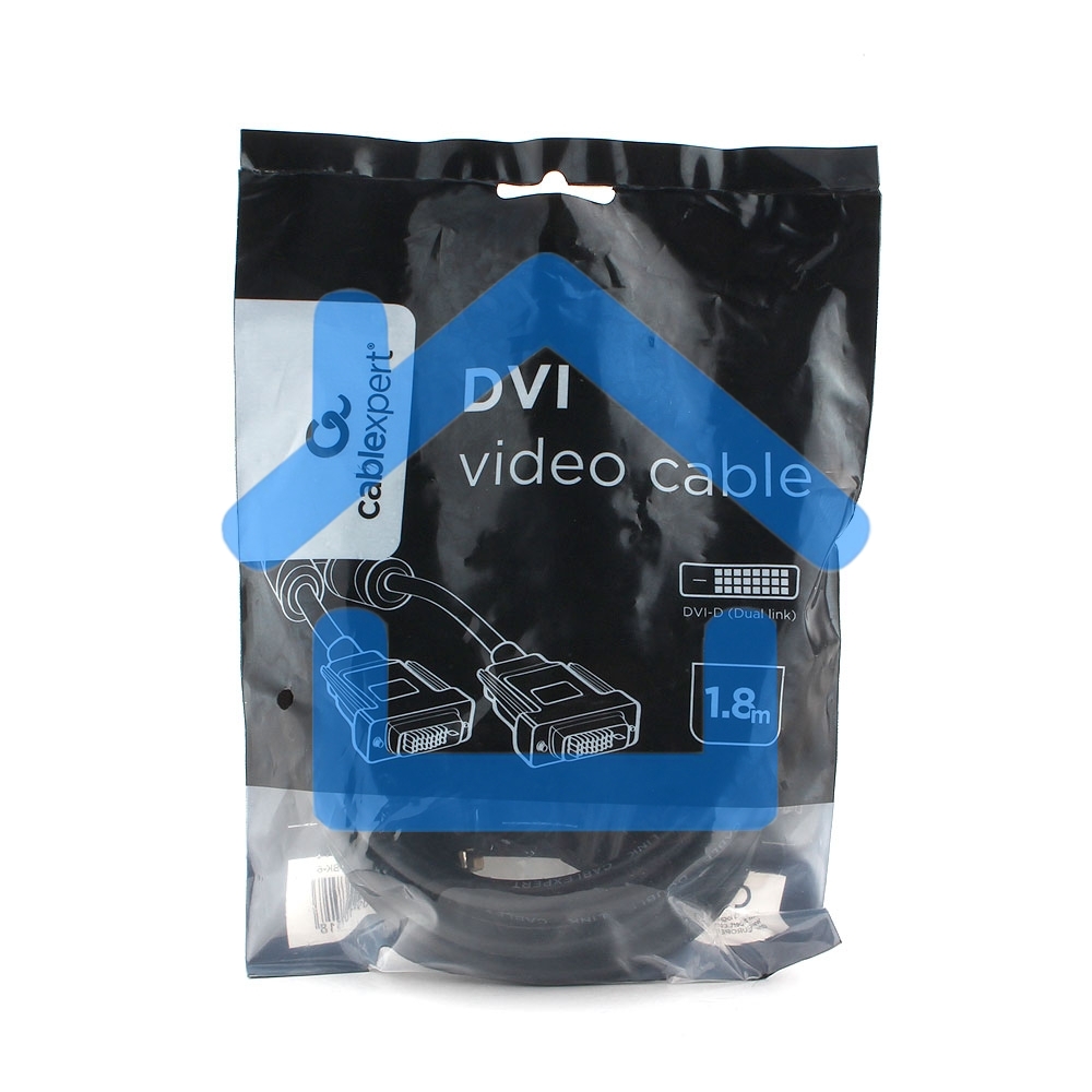 Кабель DVI-D dual link Cablexpert CC-DVI2L-BK-6, 25M/25M, 1.8м, CCS, черный, экран, феррит.кольца, пакет