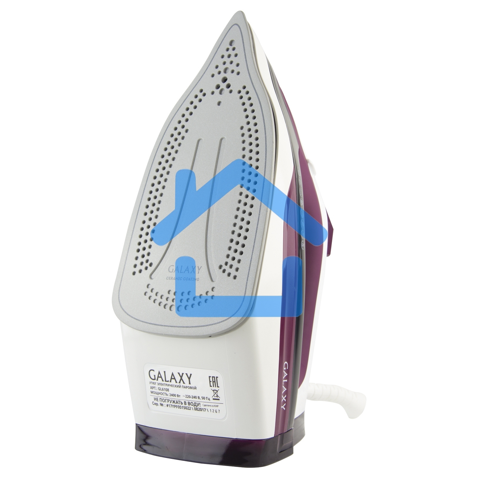 Утюг Galaxy Line GL 6108, бордовый с белым, паровой, 2400 Вт, постоянный пар 50 г/мин, паровой удар 230 г/мин, функции: автоотключение, самоочистка, антикапля, антинакипь, вертикальное отпаривание, индикатор автоотключения, индикатор нагрева, функция увла