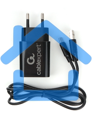 Адаптер питания Cablexpert MP3A-PC-37 USB 2 порта, 2.4A, черный + кабель 1м Type-C