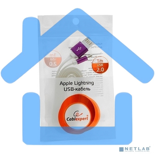 Кабель Gembird USB 2.0 Cablexpert CC-ApUSBp1m, AM/Lightning 8P, 1м, силиконовый шнур, разъемы фиолетовый металлик, пакет