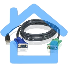 Кабель KVM ATEN 2L-5205U USB(тип А Male)+HDB15(Male) (-) SPHD15(Male) 5,0м., черный.