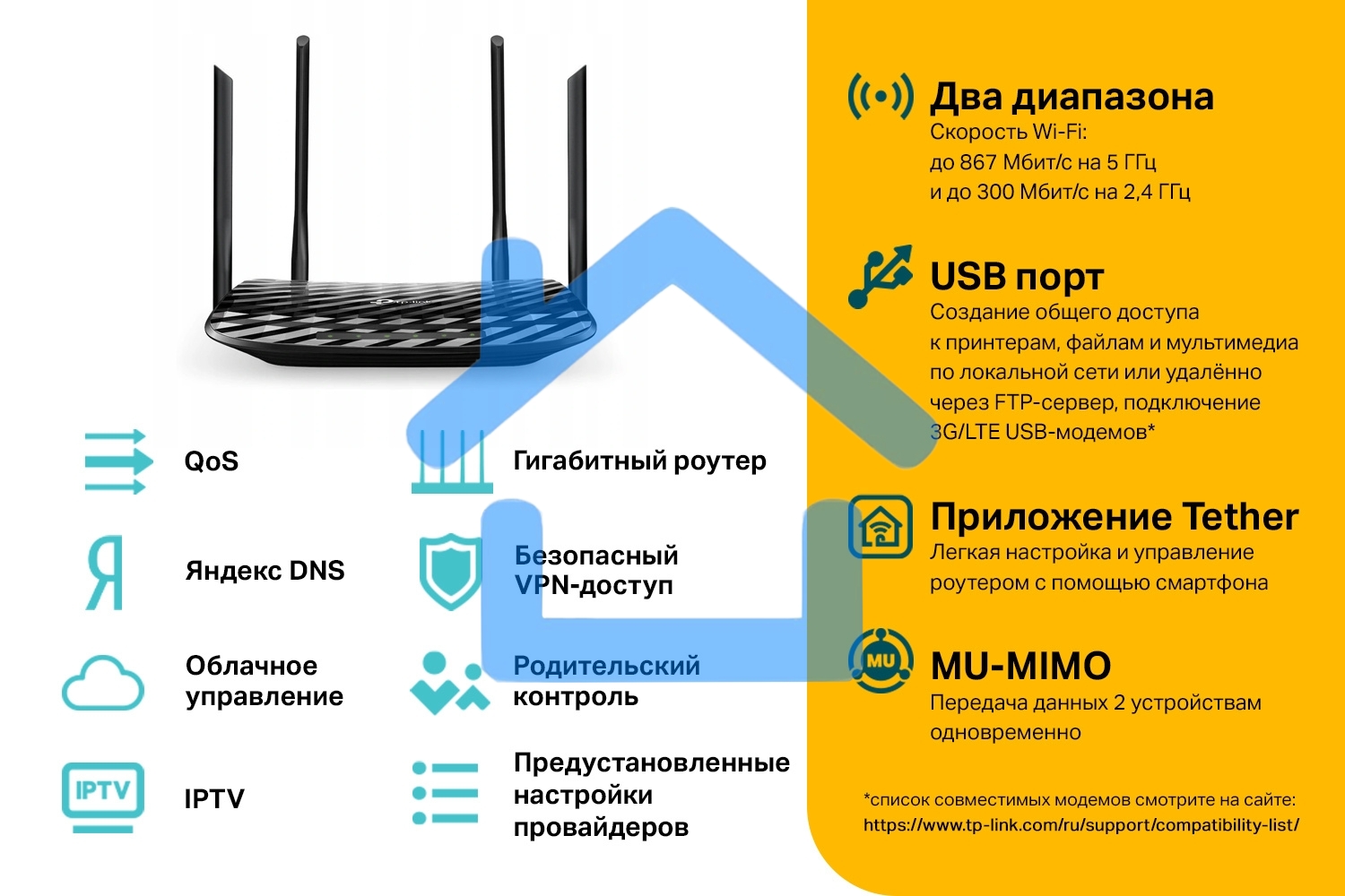 Роутер беспроводной TP-Link Archer C6U AC1200 10/100/1000BASE-TX/4G ready черный