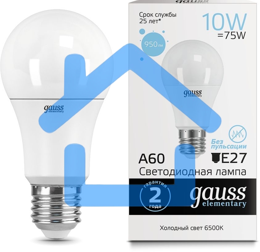 Лампа светодиодная LED Elementary A60 10Вт E27 6500К Gauss 23230