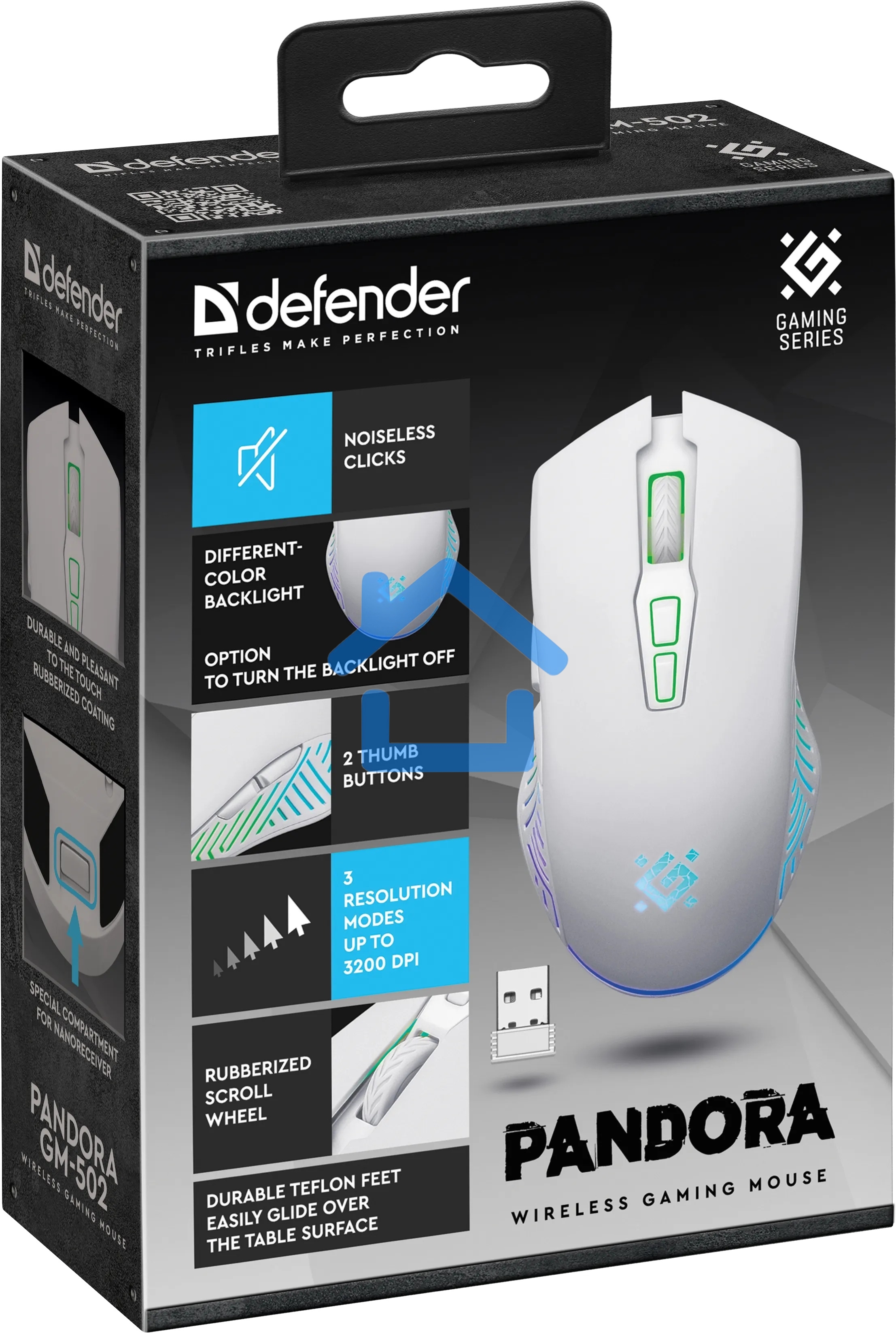 Мышь беспроводная Defender Pandora GM-502 белый, 3200 dpi, радиоканал, USB, кнопки - 7