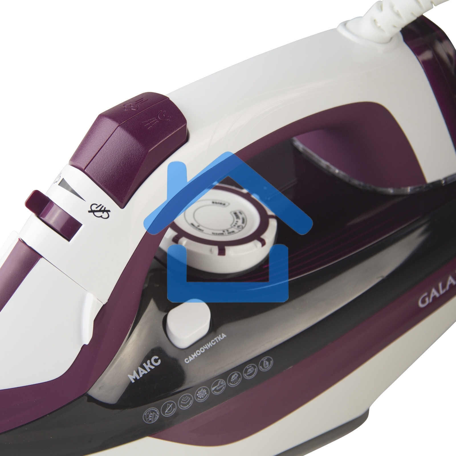 Утюг Galaxy Line GL 6108, бордовый с белым, паровой, 2400 Вт, постоянный пар 50 г/мин, паровой удар 230 г/мин, функции: автоотключение, самоочистка, антикапля, антинакипь, вертикальное отпаривание, индикатор автоотключения, индикатор нагрева, функция увла