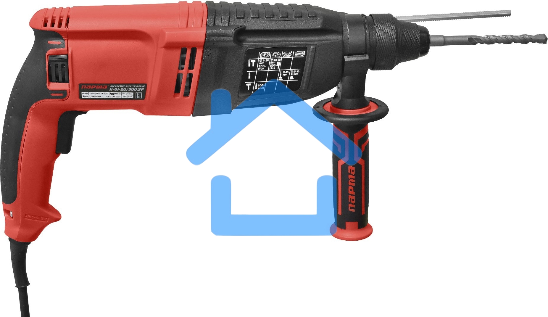 Перфоратор ПАРМА П-01-26/900ЭР 02.027.00004 900Вт,3-х реж,3,0Дж, SDS-plus,рег.об.,рев, пл.пуск,рук.Эрго+)(5ш/к)