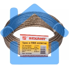Трос стальной в ПВХ оплетке d=4,0 мм, прозрачный ( моток 20 м) Rexant Трос стальной в ПВХ оплетке d=4,0 мм, прозрачный ( моток 20 м) Rexant