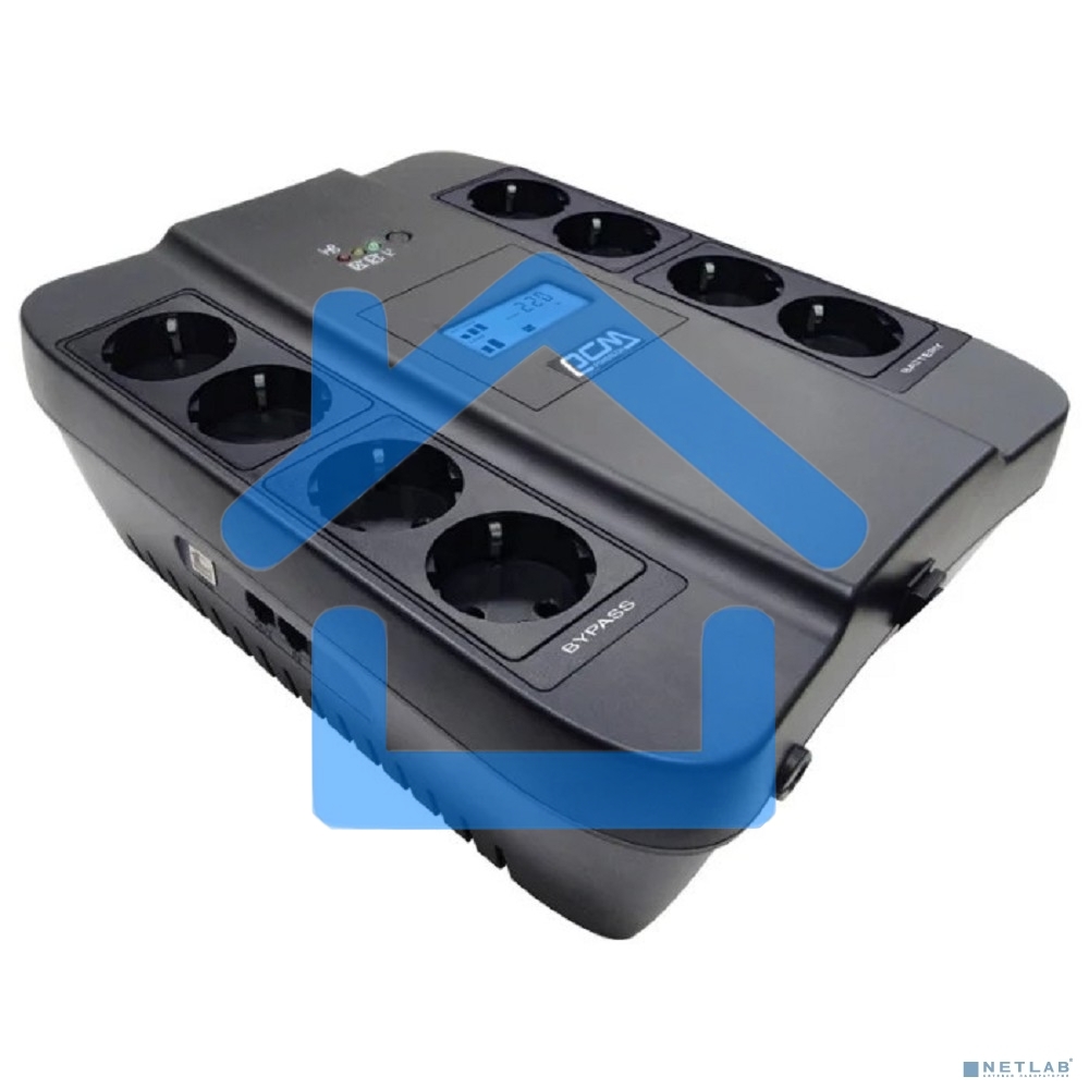 Источник бесперебойного питания Powercom SPIDER, Интерактивная, 900 ВА / 540 Вт, Tower, Schuko, LCD, Serial+USB, USB