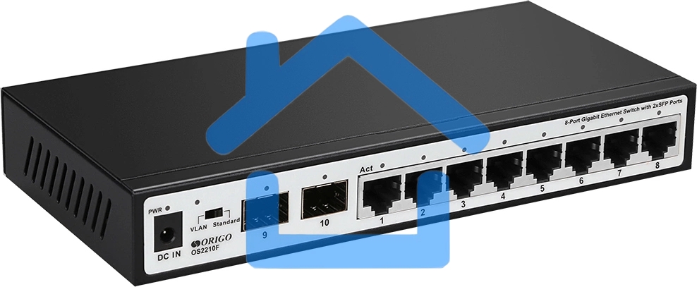 Неуправляемый коммутатор ORIGO Unmanaged Switch 8x1000Base-T, 2x1000Base-X SFP, metal case
